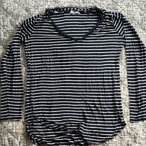 Abercrombie & Fitch Navy and White Striped Long Sleeve Top
